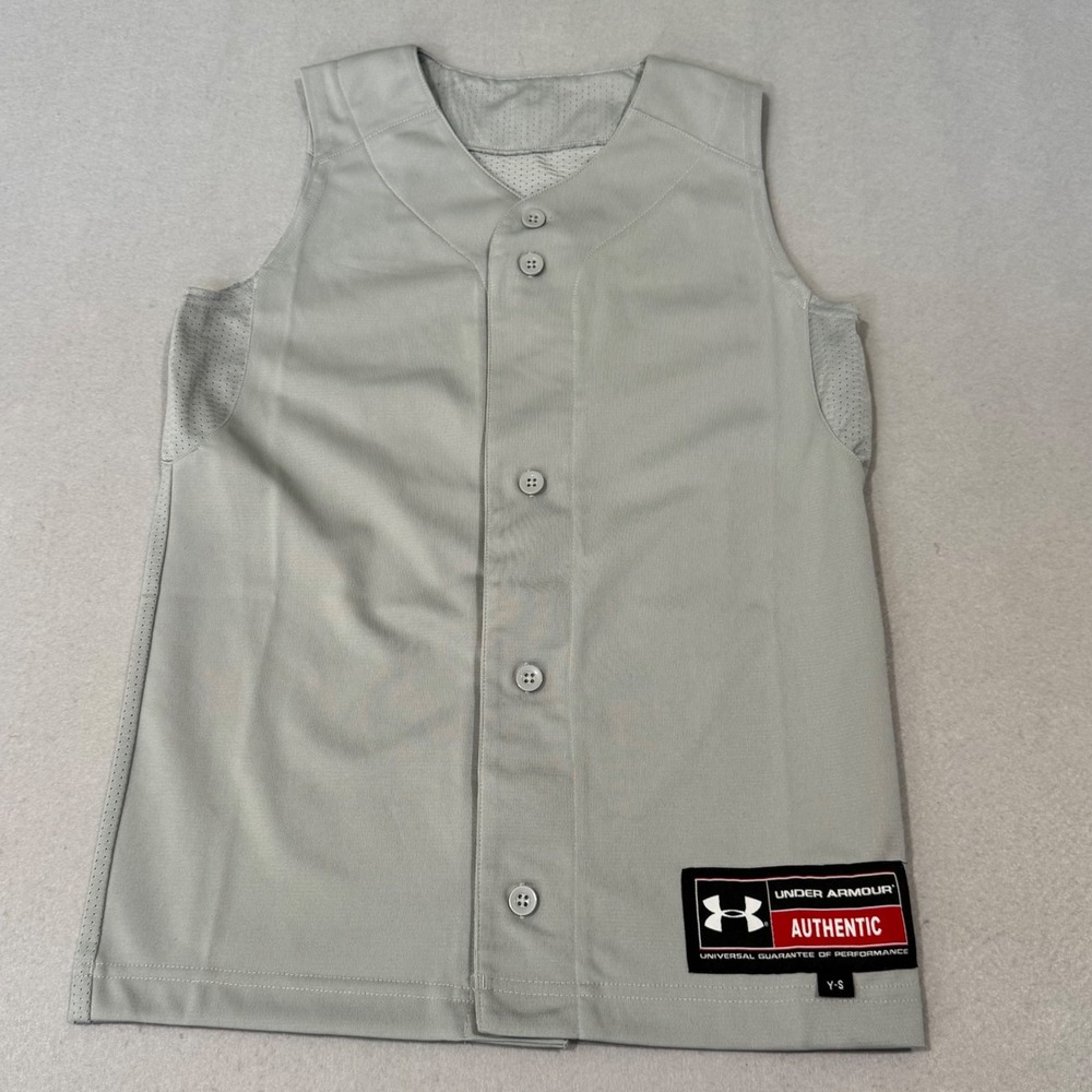 Under Armour Baseball Jersey Kids Size Small Gray Sleeveless Button Up